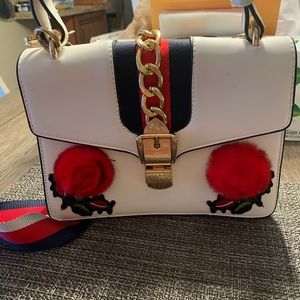 White Multi Leather Canvas Women’s Handbag with Flowers